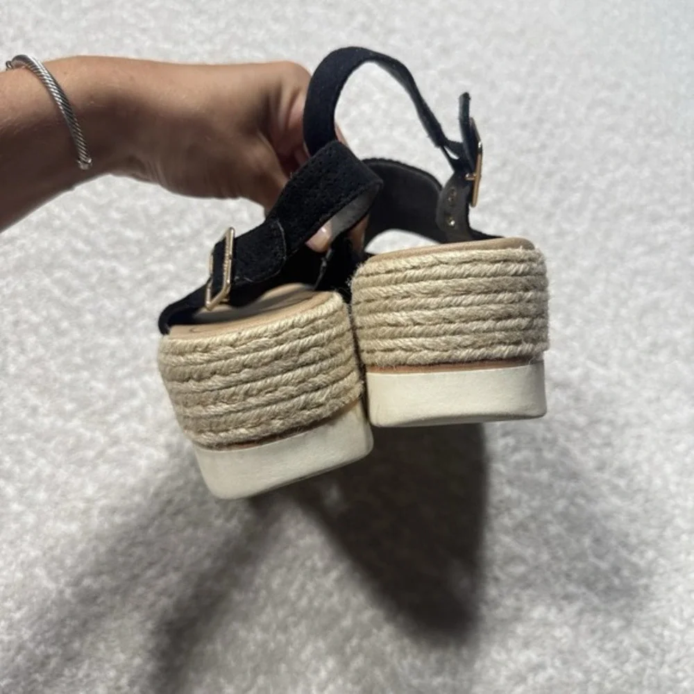 Dr Scholls Womens Oh Hey Wedge Comfort Espadrille Sandals Black Platform Sz 8.5M